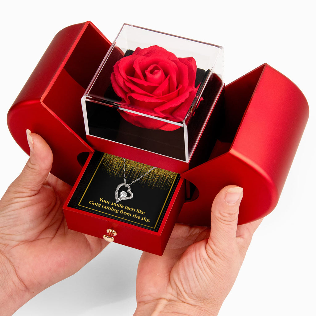 Forever love necklace with rotating rose Box