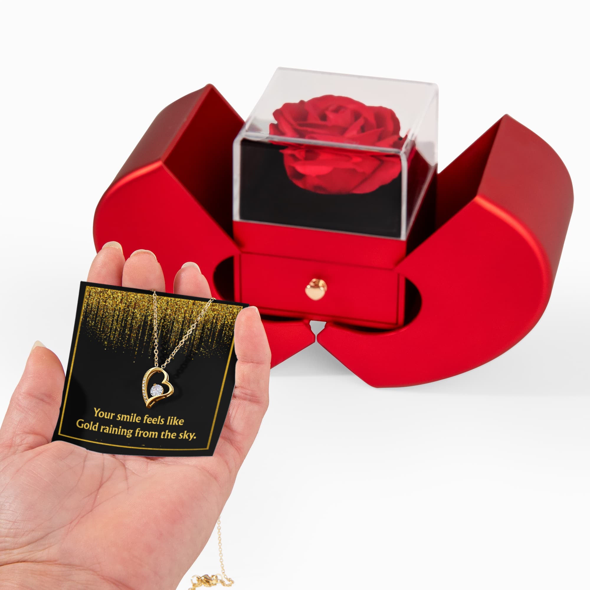 Forever love necklace with rotating rose Box